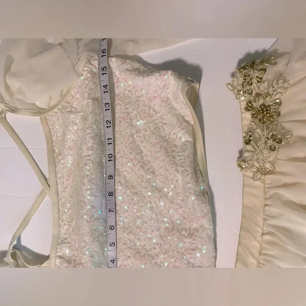 Weissman dance costume 2 piece white ivory lyrical Unicorn 15116 MA adult